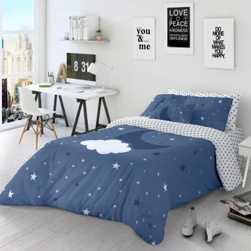 funda nordica infantil juvenil azul luna y nube