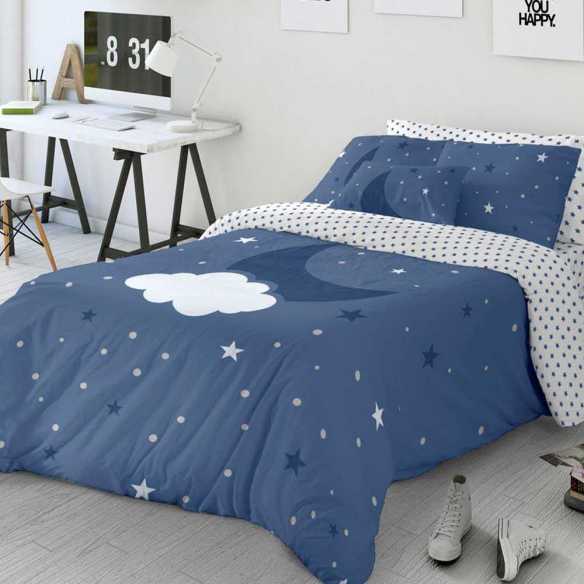 funda edredon infantil juvenil azul luna  nube