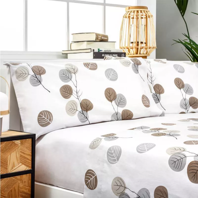 sabanas algodon organico gris claro y beige