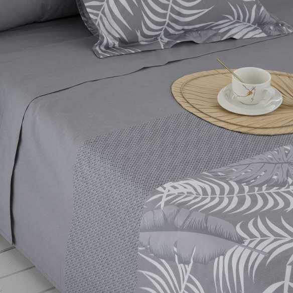 detalle juego de sabanas algodon gris