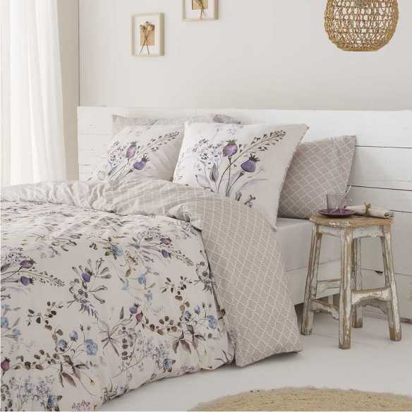 funda nórdica reversible percal algodón beige