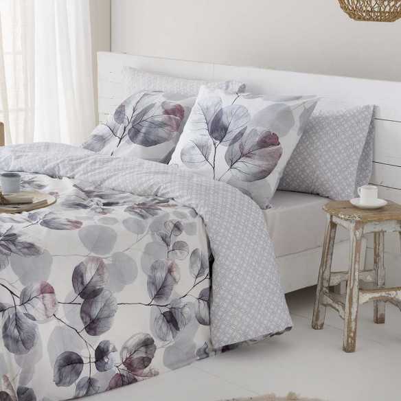 funda nórdica reversible gris algodón 180 hilos