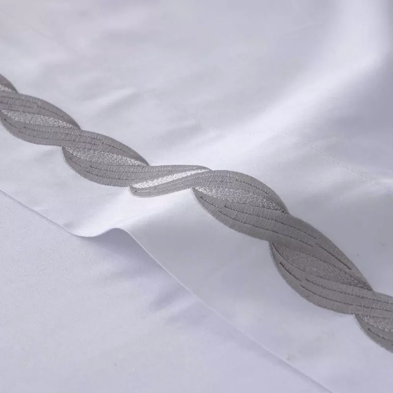 juego de cama 100% satén algodón egipcio bordada blanco