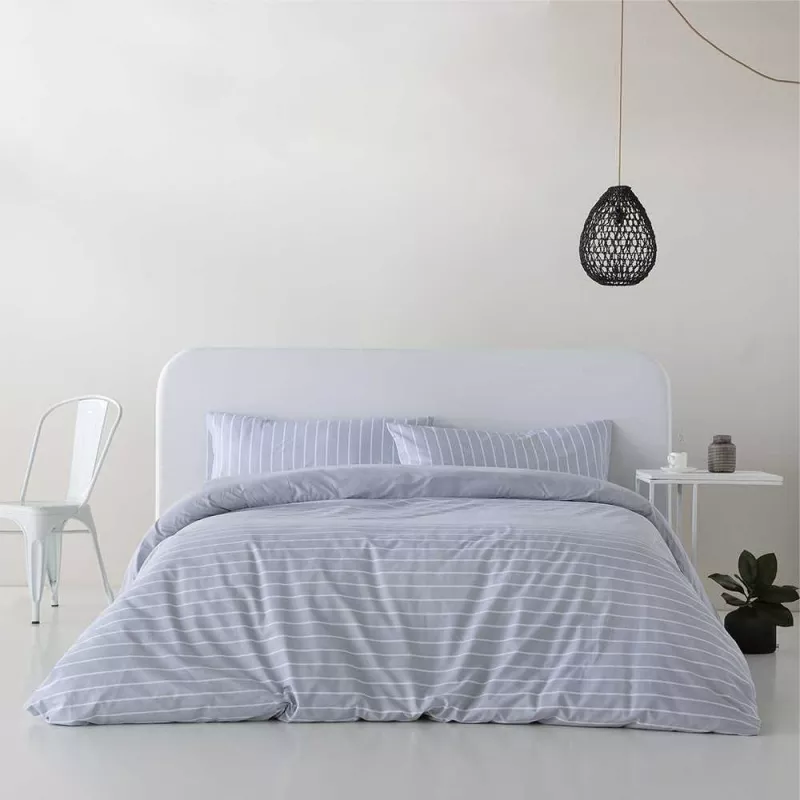 funda nórdica cierre con botones rayas azul