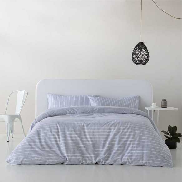 funda nórdica cierre con botones rayas azul