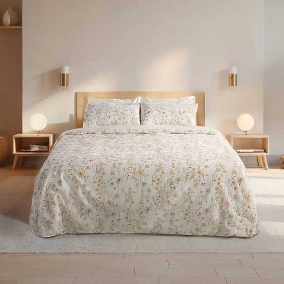 funda nórdica percal algodón 200 hilos beige