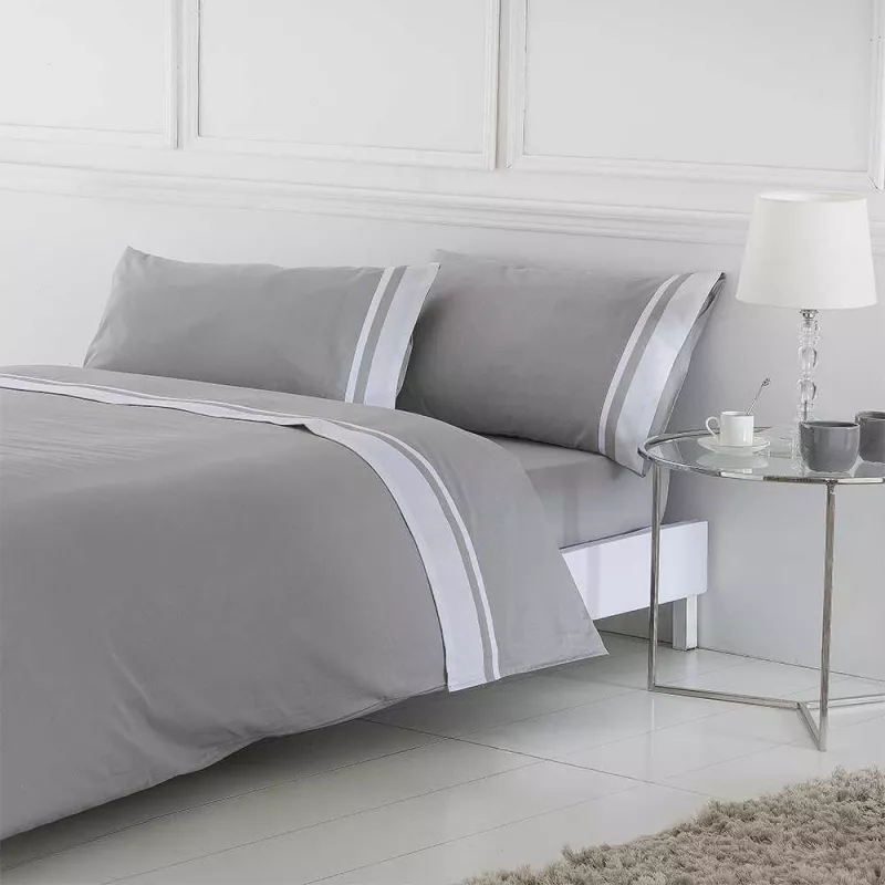 funda de edredón nórdico satén algodón egipcio 400 hilos gris