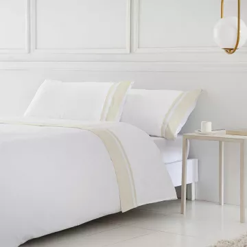 funda nórdica con solapa satén algodón 300 hilos blanco y beige