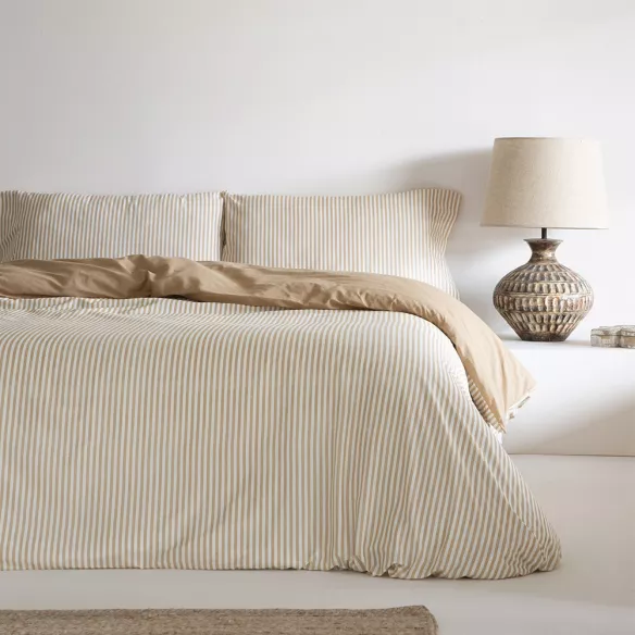 funda edredón nórdico algodón 180 hilos reversible mostaza