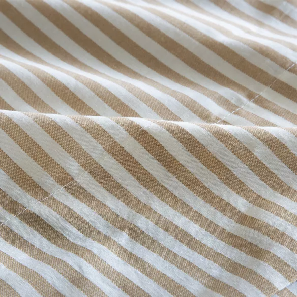 juego de cama a rayas de color mostaza y beige de algodón