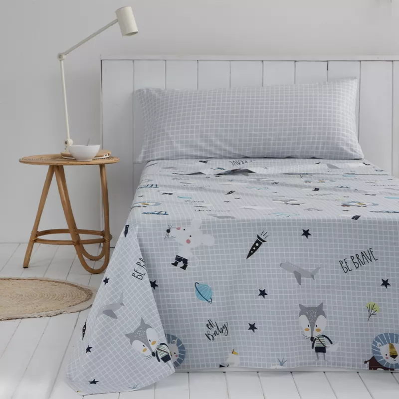 juego de cama infantil percal algodón 180 hilos gris