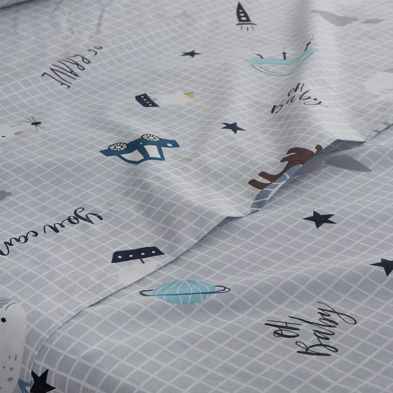 juego de sábanas infantil juvenil percal algodón 180 hilos gris