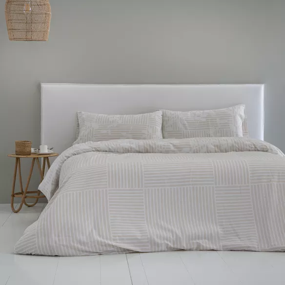 funda nórdica reversible  beige poliéster algodón