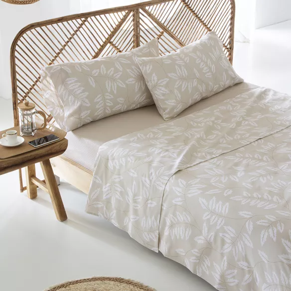 juego de sábanas algodón orgánico beige 200 hilos