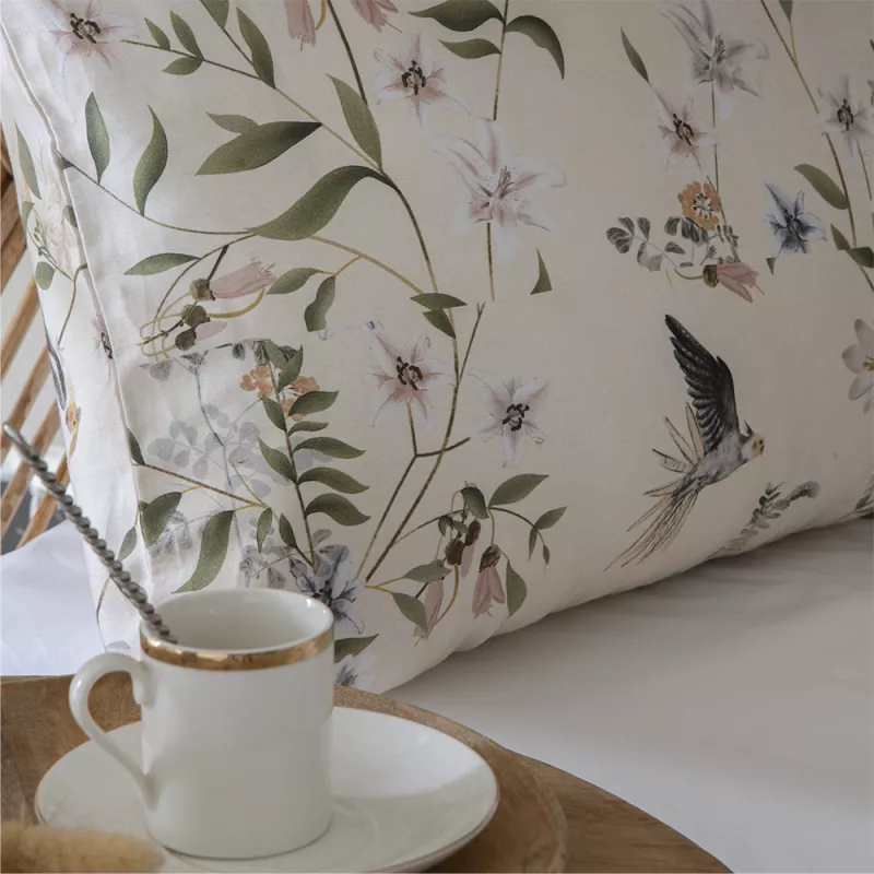 funda edredón nórdico beige satén algodón egipcio 200 hilos reversible flores