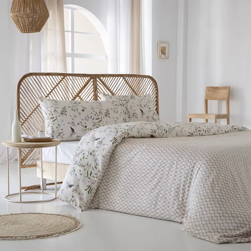 reverso funda nórdica beige satén algodón egipcio 200 hilos reversible