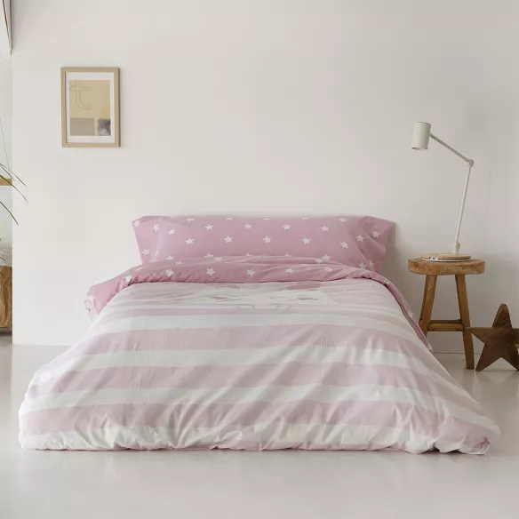 funda edredón nórdico infantil algodón poliéster rosa reversible