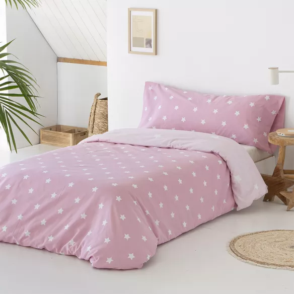 reverso del juego de funda nórdica infantil algodón poliéster rosa reversible