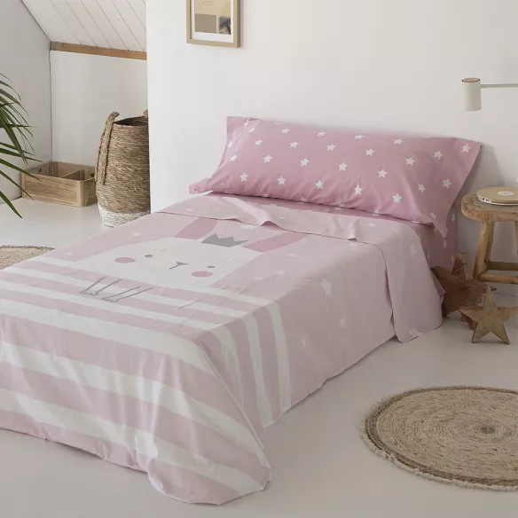 juego de sábanas infantil rosa algodón poliéster