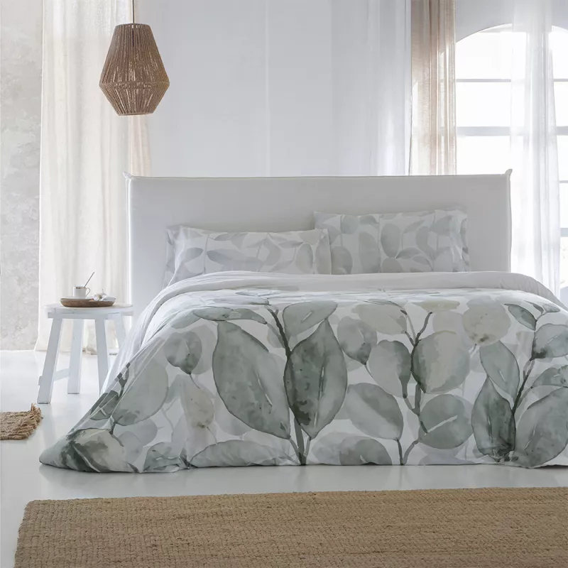 funda edredón nórdico algodón verde y blanco