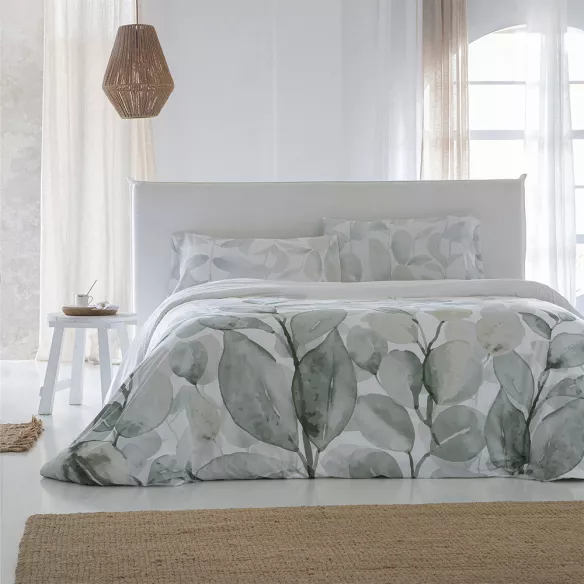 funda edredón nórdico algodón verde y blanco