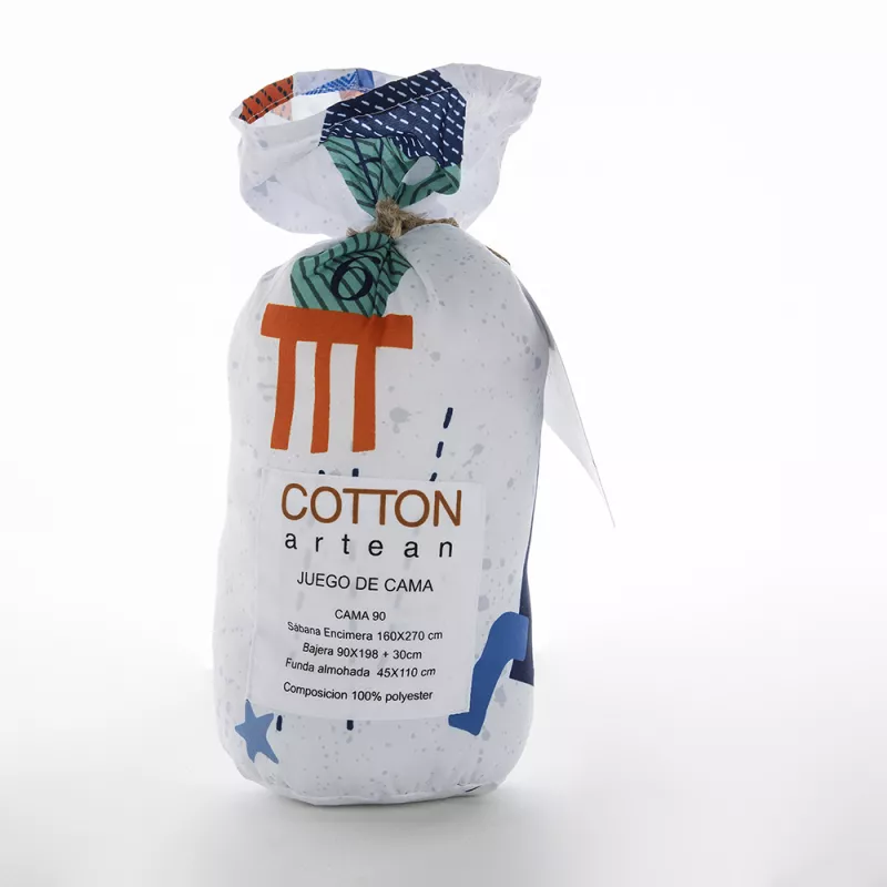 embalaje del juego de sábanas infantil juvenil con cohetes algodón poliéster azul con funda nórdica