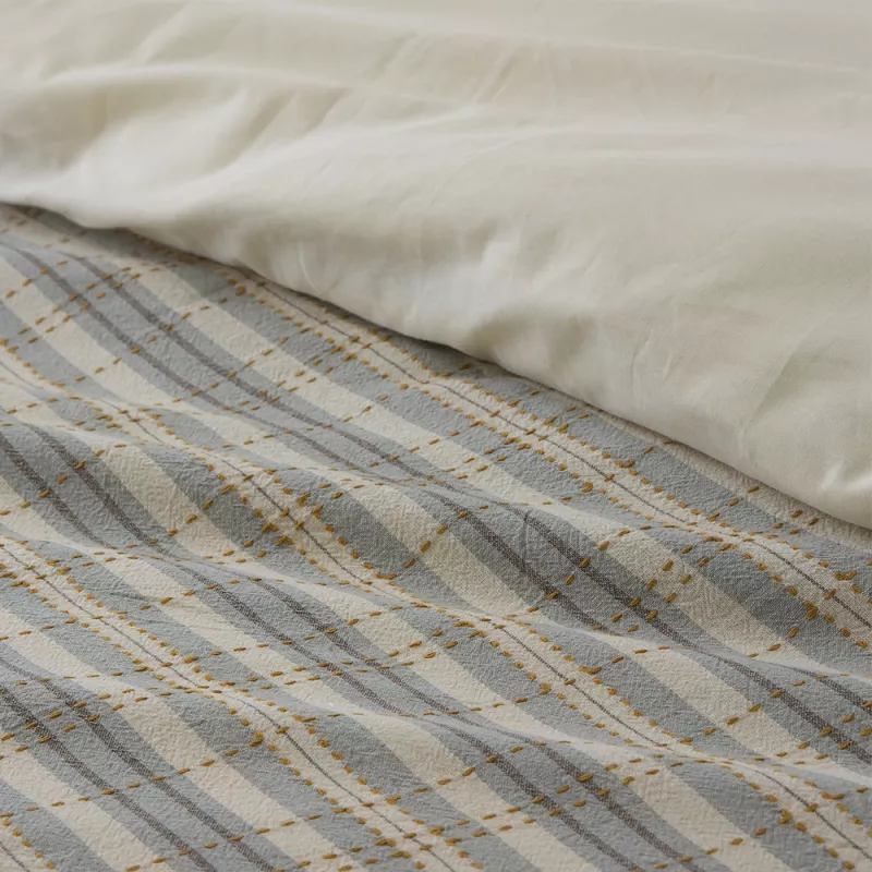 Funda nórdica juvenil algodón jacquard gris y verde cierre con botones