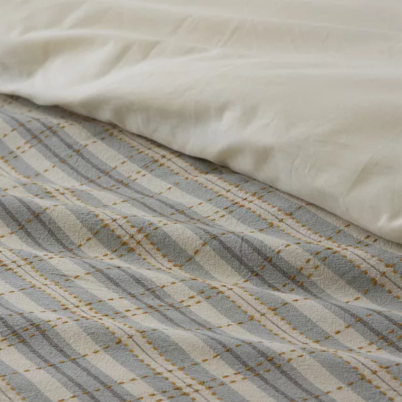 Funda nórdica juvenil algodón jacquard gris y verde cierre con botones