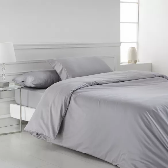 funda nórdica satén algodón 400 hilos gris calidad hotel cinco estrellas