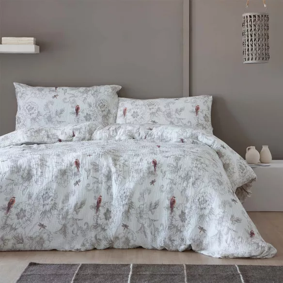 COTTON ARTEAN - Funda nórdica BAKIO algodón gasa doble cara color blanco estampado