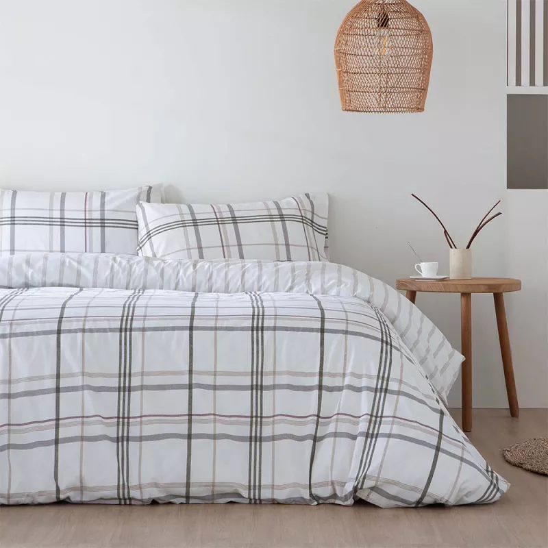 funda edredón nórdico beige reversible cuadros