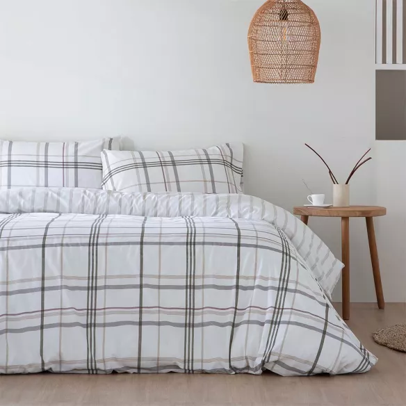funda edredón nórdico beige reversible cuadros