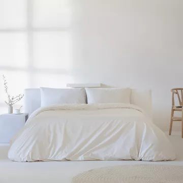 funda edredón nórdico liso beige percal algodón 200 hilos 2