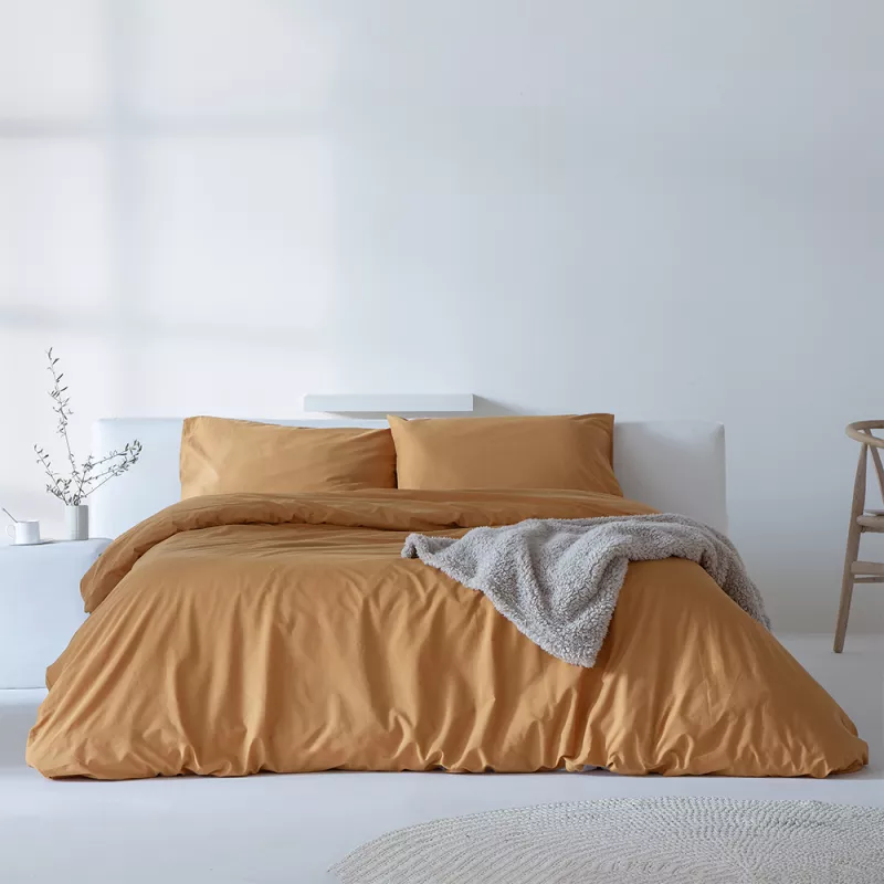 funda nórdica edredón liso algodón 200 hilos naranja ocre