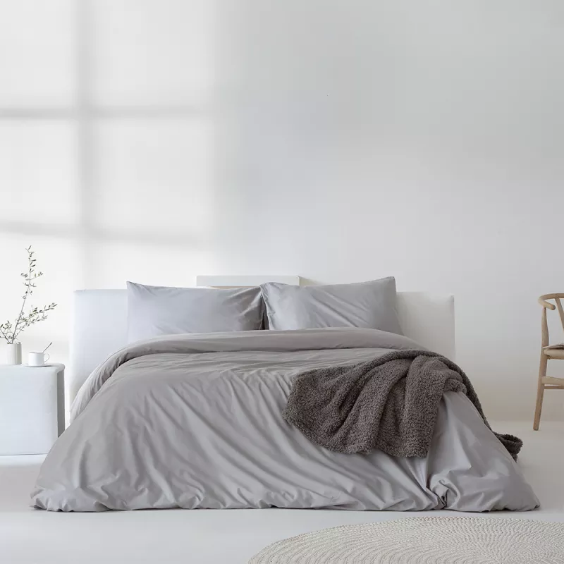 funda nórdica edredón gris liso algodón 200 hilos