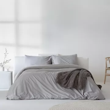 funda edredón nórdico gris liso percal algodón 200 hilos 2