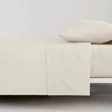 Juego de sábanas beige percal algodón 200 hilos lisa 2