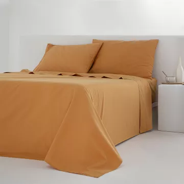 juego de sábanas liso percal algodón 200 hilos ocre naranja