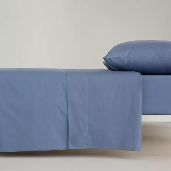 juego de cama sábanas completa liso azul algodón 200 hilos