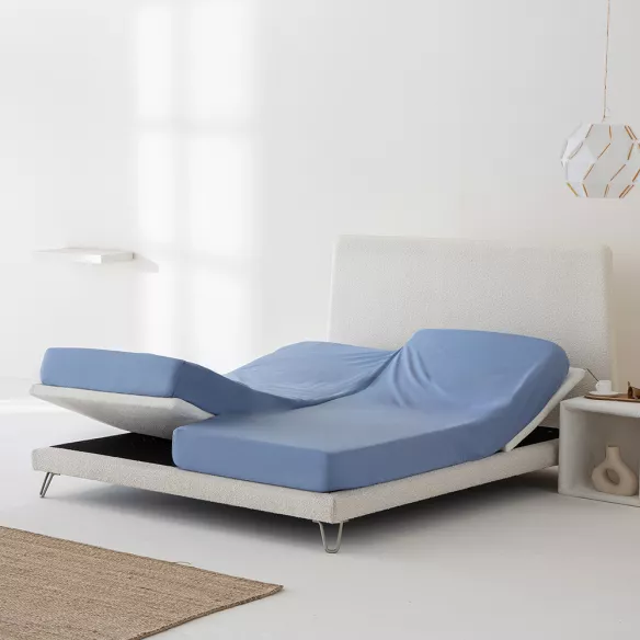 Sábana bajera ajustable camas dobles articuladas azul percal algodón 200 hilos