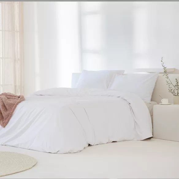 funda edredón nórdico percal algodón 200 hilos blanco