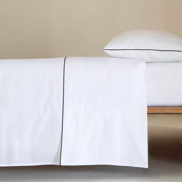 juego de sábanas satén 300 hilos algodón egipcio blanco con filo negro