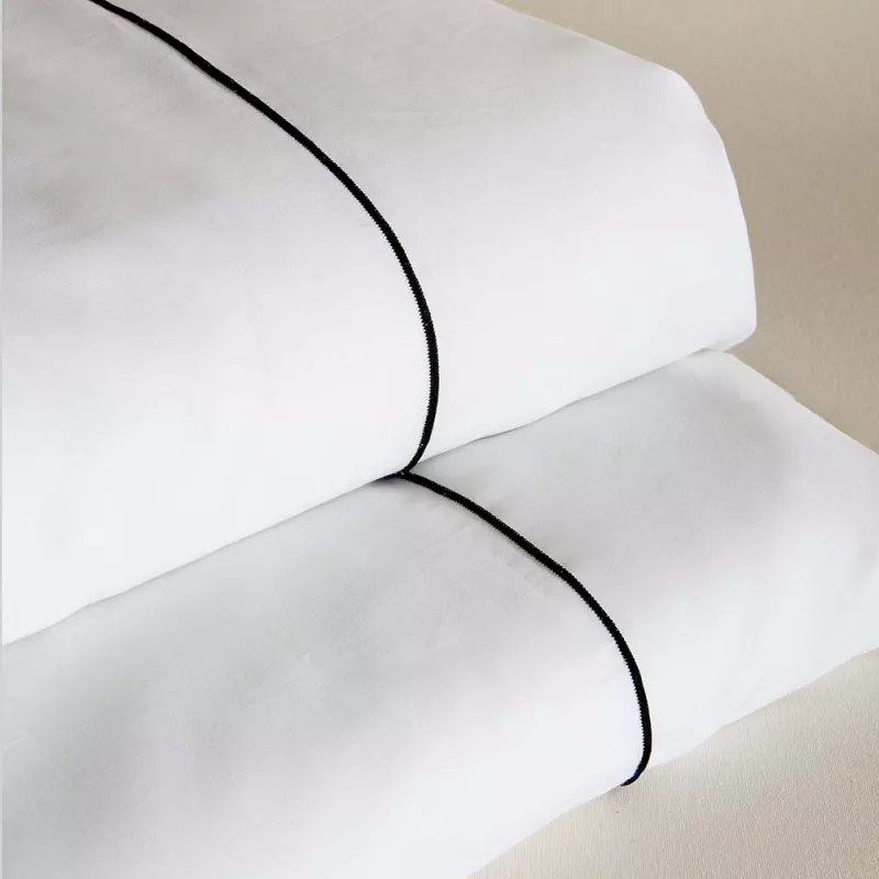 juego de cama satén algodón egipcio 300 hilos con filo negro blanco