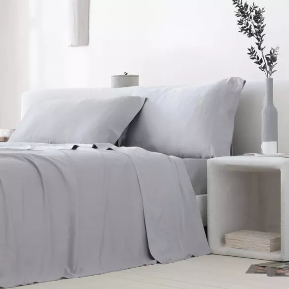 juego de sábanas bambú orgánico gris suave y ligero 300 hilos