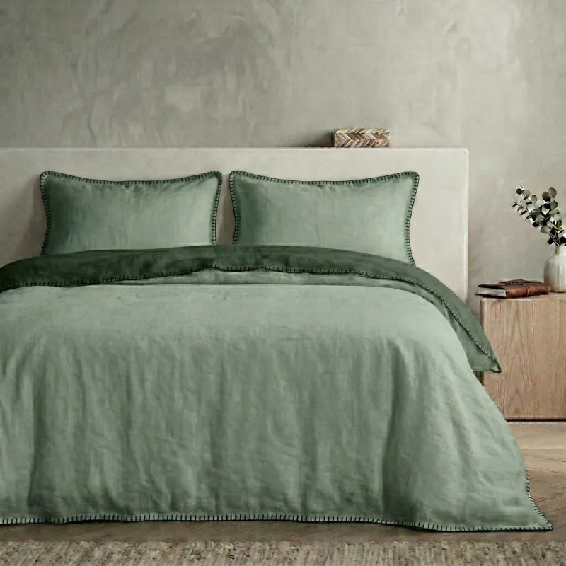COTTON ARTEAN - Funda nórdica Harria Verde reversible percal algodon 200 HILOS