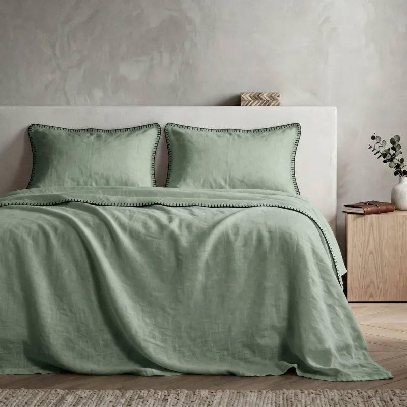 COTTON ARTEAN  - Juego de sábanas modelo HARRIA Verde. Percal algodón 200 hilos.
