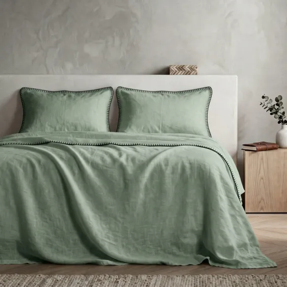 COTTON ARTEAN  - Juego de sábanas modelo HARRIA Verde. Percal algodón 200 hilos.