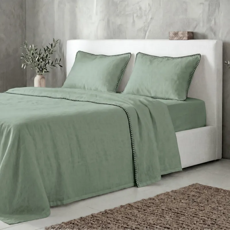 COTTON ARTEAN  - Juego de sábanas modelo HARRIA Verde. Percal algodón 200 hilos.