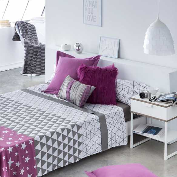 juego de sabanas triangel gris y morado